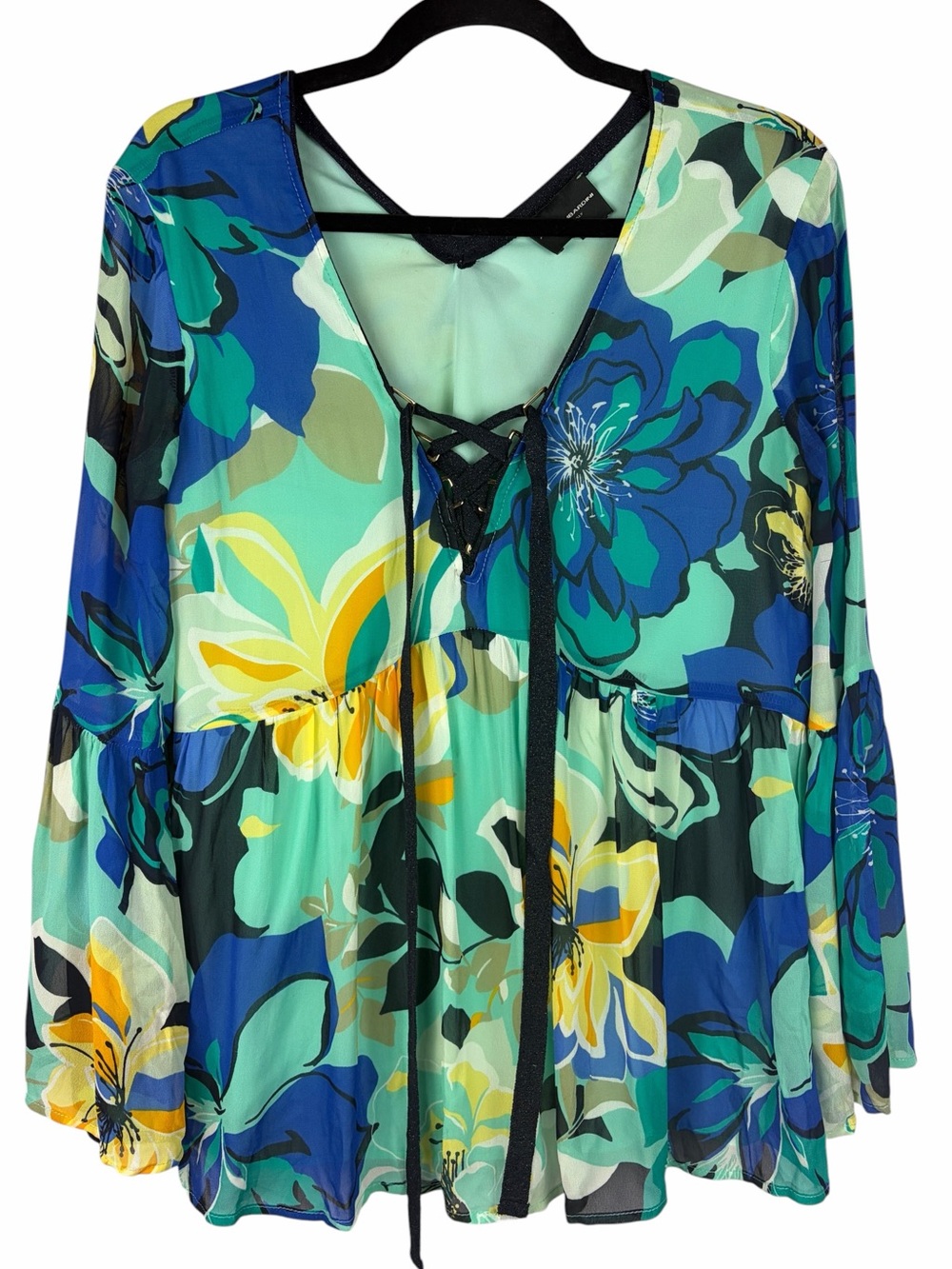 Atos Lombardini Made in Italy Floral Lace Up Babydoll Blouse